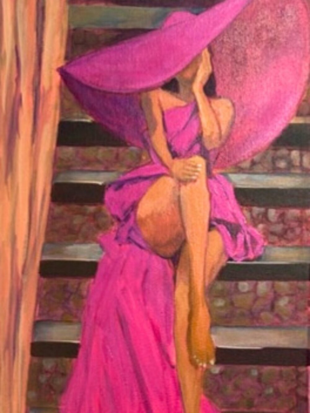 Pink Dancer Lady in Pink Hat Canvas Art Original Acrylic Fashion Wall Art - Picture 2 of 8